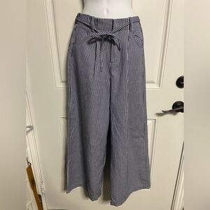 T25- MAIKAEW Blue-White Pinstripe Wide Leg Denim Pull-On Pants